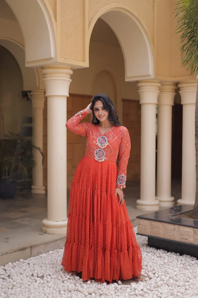 Ka 1275 Faux Georgette Laheriya Print Work Navratri Gown
